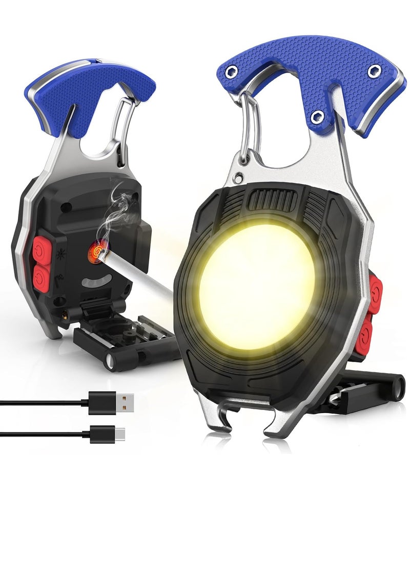 Generic - Emergency Light Keychain Work Light, 7 Modes Mini Rechargeable Torch, IPX5, 800 Lumens , Multifunctional Portable Light with Whistle Blade Magnetic Base for Camping Emergency Lighting - Image 1