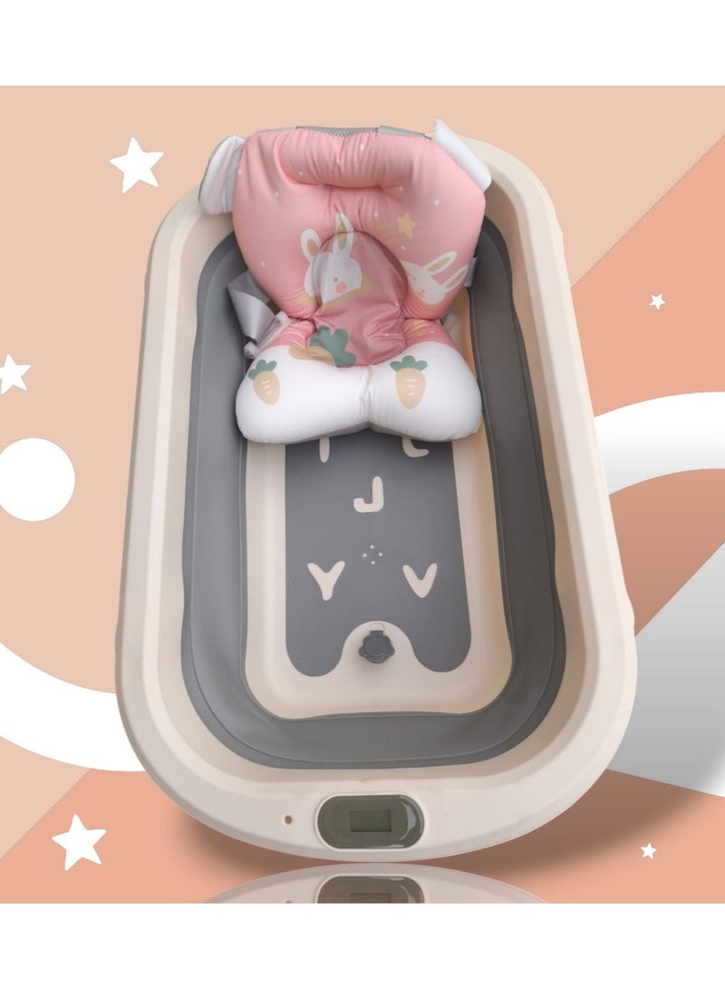Foldable Baby Bathtub with Bath Mat Pad, Portable Baby Bathtub with Drain Hole Bathtub with Non-Slip Support - Image 2