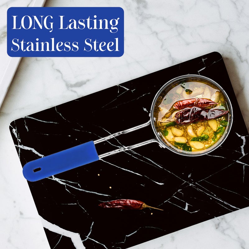 AXIOM TADKA PAN Stainless Steel Large with Soft Silicon Handle ; Unbreakable Heavy Gauge & Long Grip. Professional vagariya/popu Pans for Spice Seasoning, Frying, Heating, Roasting 12 cm, 300 ml - Image 2