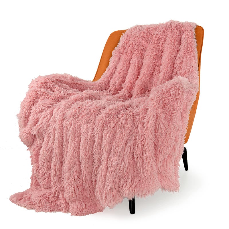 TOONOW Faux Fur Throw BlanketSuper Soft Fuzzy Blanket for Couch Sofa BedFluffy Blankets and Throws for Women50x60 InchesPink