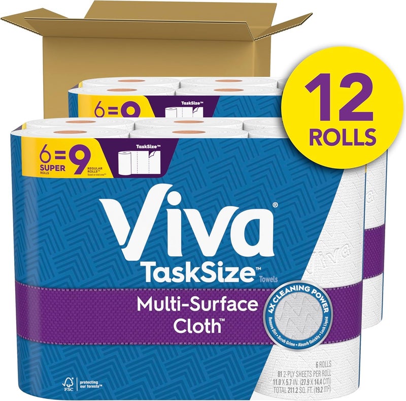 Viva Multi-Surface Cloth Paper Towels, Task Size - 12 Super Rolls (2 Packs of 6) - 81 Sheets Per Roll - Image 2