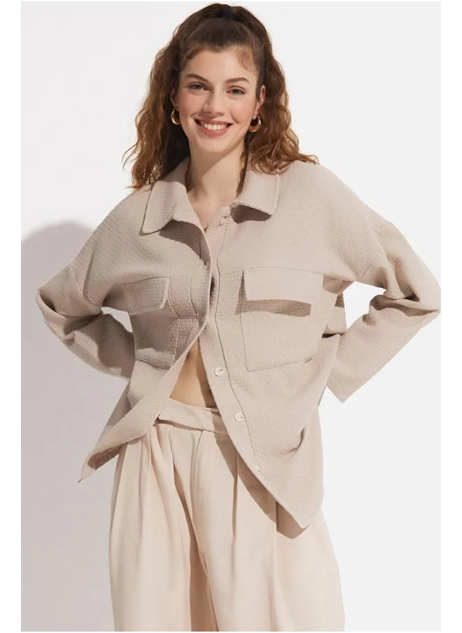 JUNE June Pocket Detailed Shirt Stone