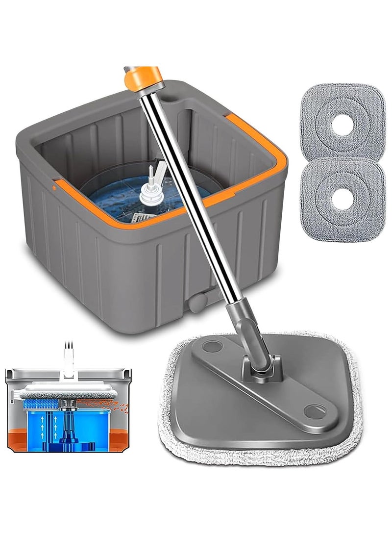 Floor Mop Set Spin Mop and Bucket Set with 2 Microfibre Mop Pads with Self-Separating Dirt and Fresh Water System Self-wringing 360° Rotating Square Mop Head