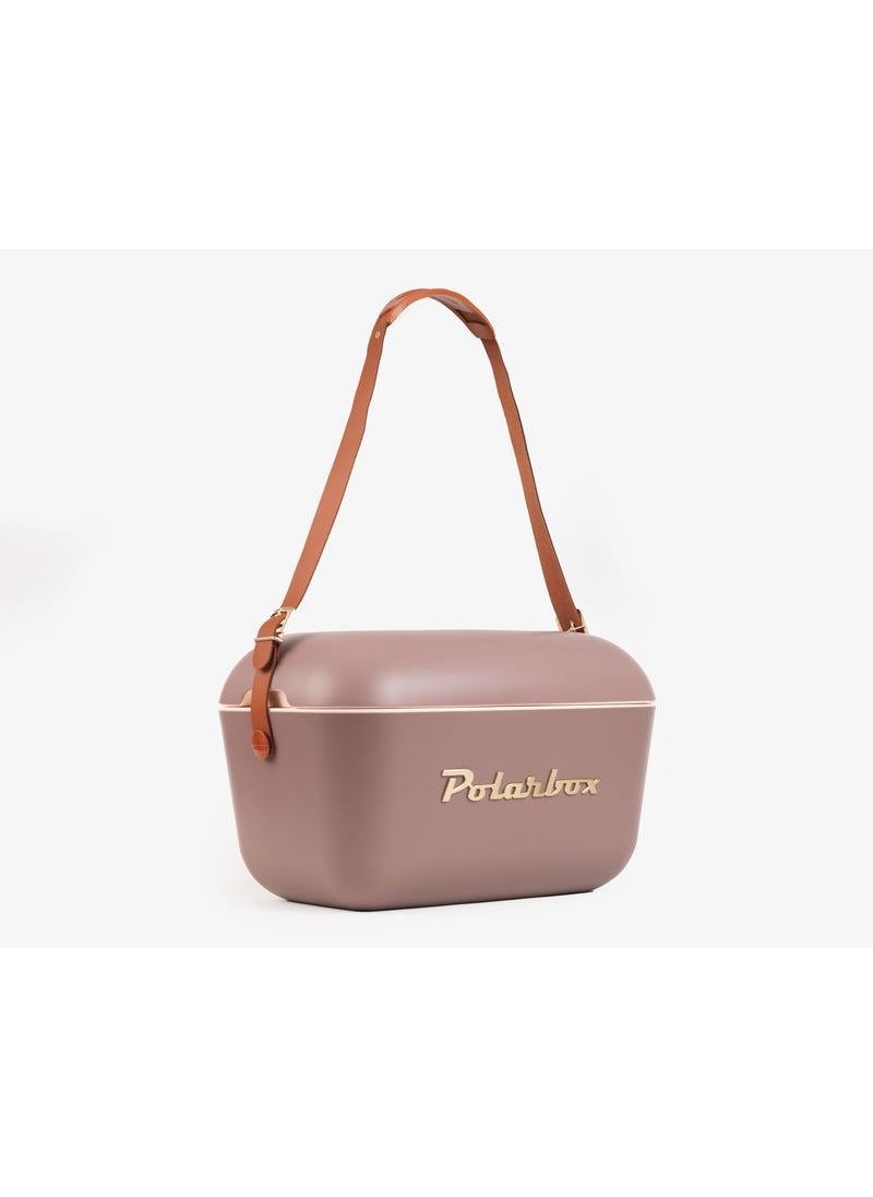 Polarbox Polarbox® 12 L Ice Box - Portable - Rigid Thermal Insulated Cooler Box - For Outdoor Beach Picnic, Party Drinks & Food Use - Storage Box - Gold Edition - Mauve Cooler with Brown Leather Strap - Image 5