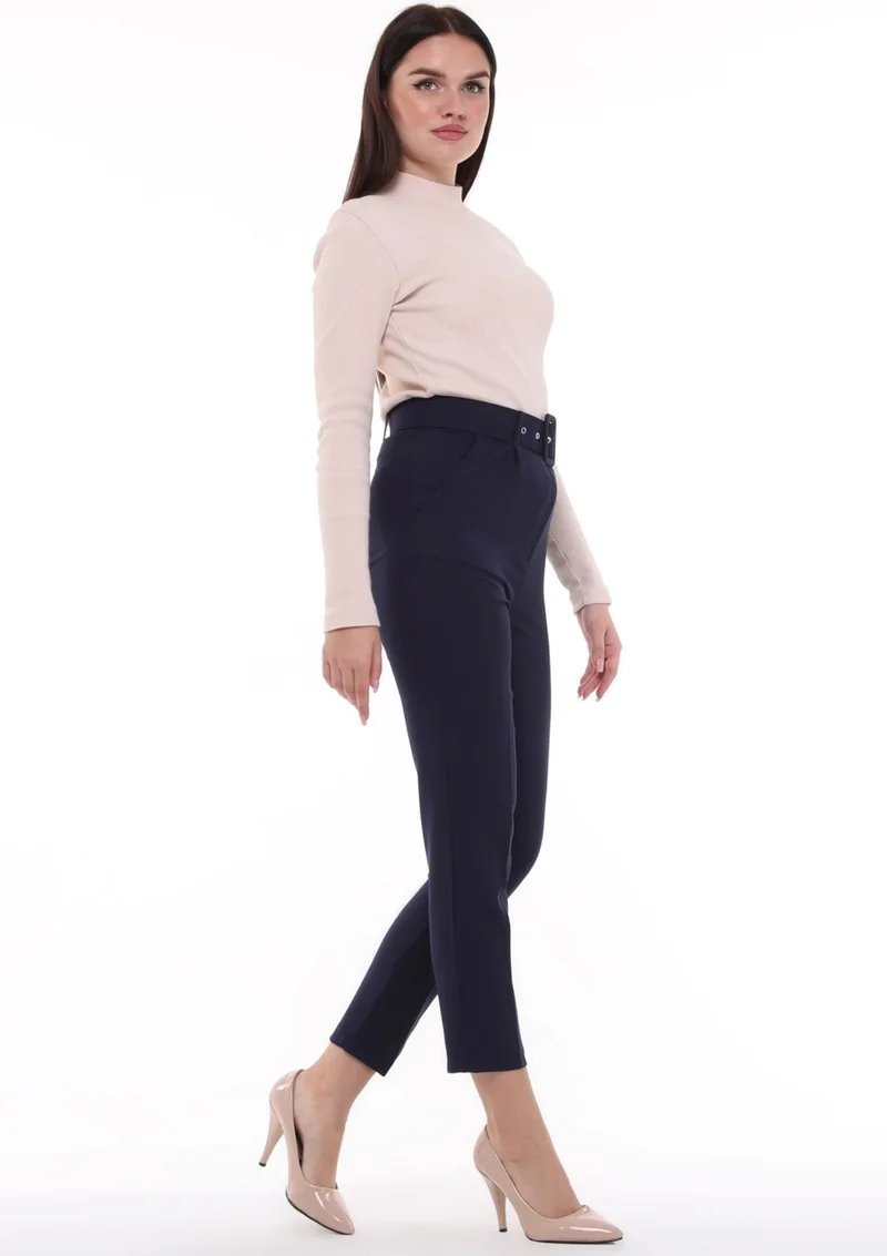 سيدي دينيم Cedy Women's High Waist, Belted, Pleated Ankle Length Woven Trousers, C3008 Beige