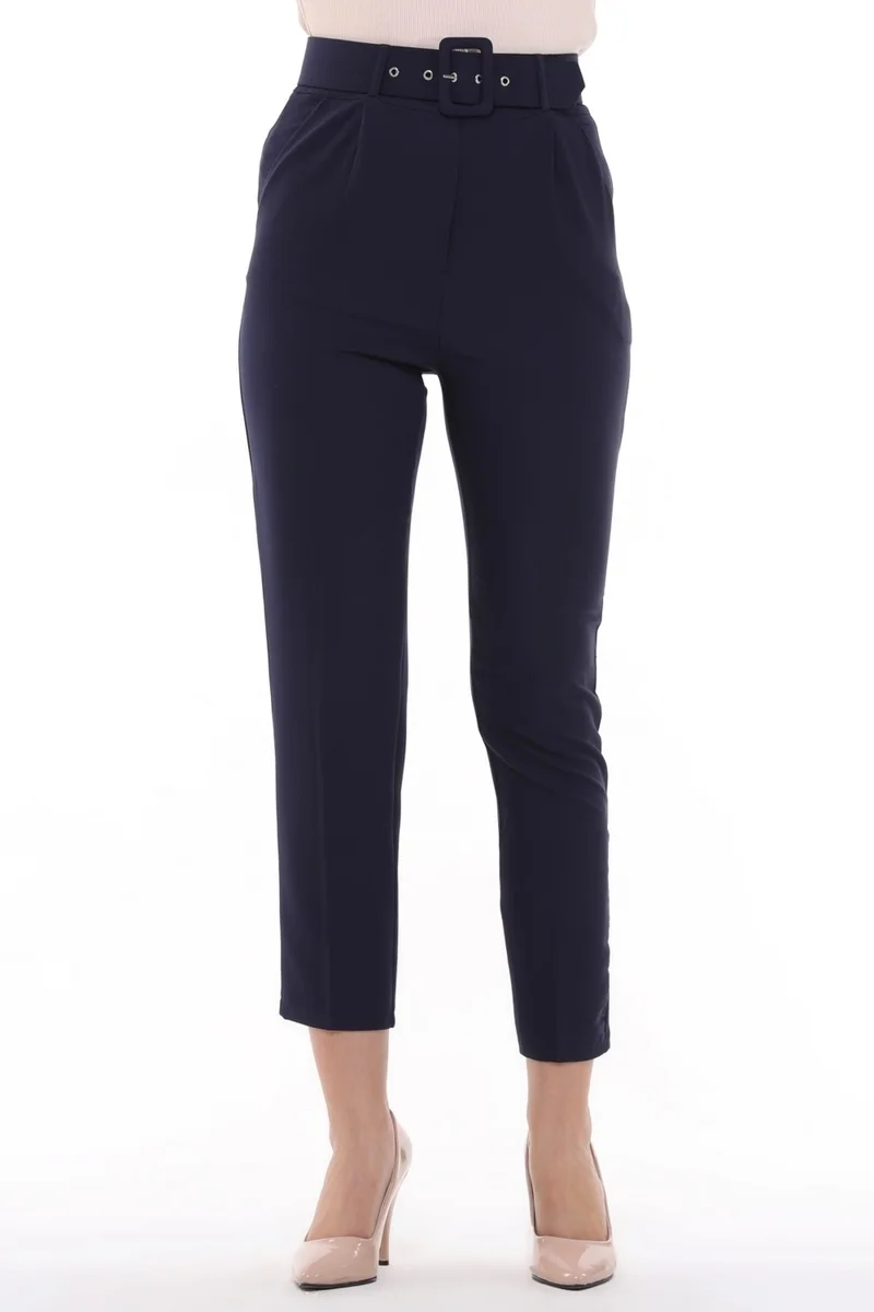 سيدي دينيم Cedy Women's High Waist, Belted, Pleated Ankle Length Woven Trousers, C3008 Beige