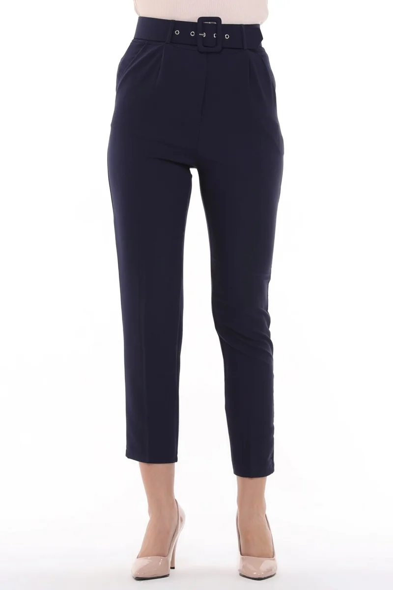 سيدي دينيم Cedy Women's High Waist, Belted, Pleated Ankle Length Woven Trousers, C3008 Beige