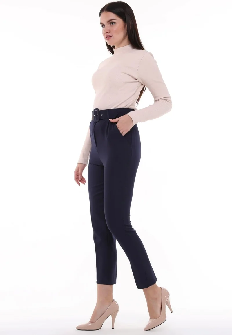 سيدي دينيم Cedy Women's High Waist, Belted, Pleated Ankle Length Woven Trousers, C3008 Beige