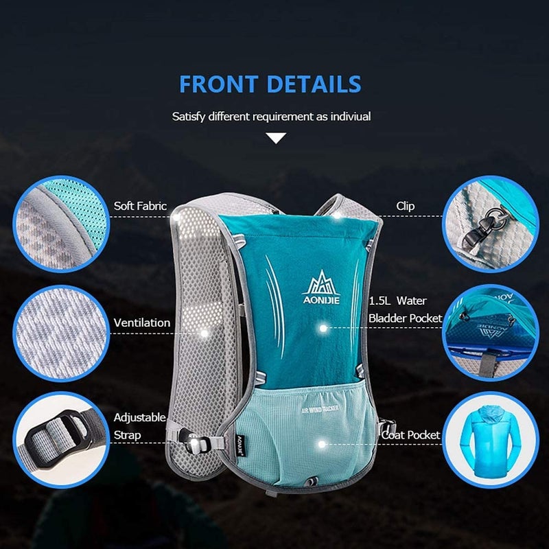 AONIJIE Hydration Vest Pack Backpack 5L Marathoner Running Race Hydration Blue - Image 3