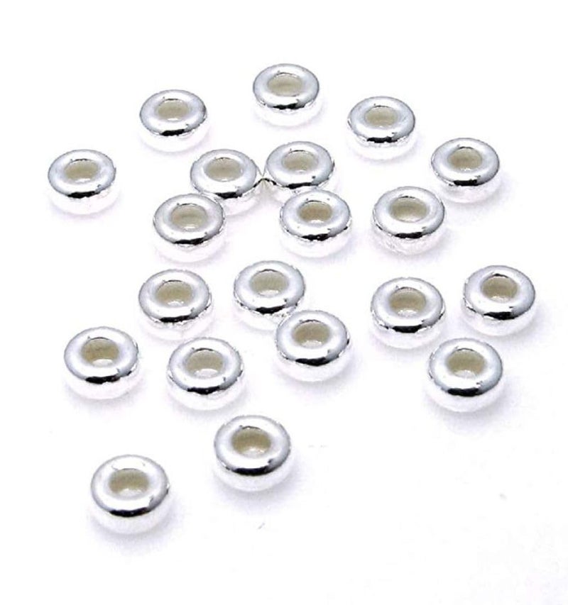 Adabele 20pcs Adabele Authentic 925 Sterling Silver Hypoallergenic Small Heishi Rondelle Loose Beads 4mm (0.16 Inch) Spacer (Large Hole 1.5mm) for DIY Craft Jewelry Making SS48 - Image 1