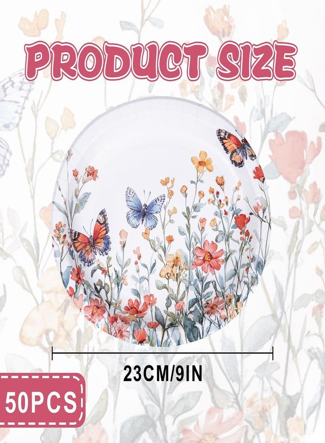 WDF 50Pack Spring oval Paper Plates butterfly - 10"x12"Heavy duty Disposable Floral Oval Paper Plates - Large Disposable Platters suitable for Spring/Birthday/Picnics - Image 2