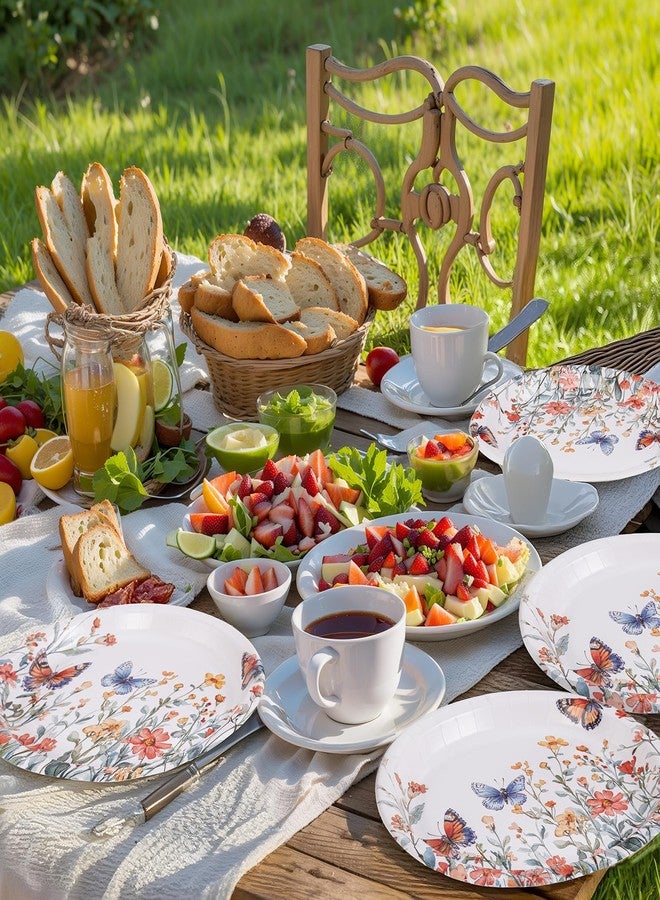 WDF 50Pack Spring oval Paper Plates butterfly - 10"x12"Heavy duty Disposable Floral Oval Paper Plates - Large Disposable Platters suitable for Spring/Birthday/Picnics - Image 3
