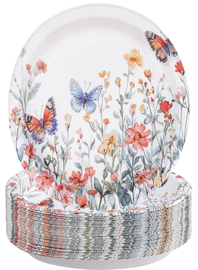 WDF 50Pack Spring oval Paper Plates butterfly - 10"x12"Heavy duty Disposable Floral Oval Paper Plates - Large Disposable Platters suitable for Spring/Birthday/Picnics - Image 1