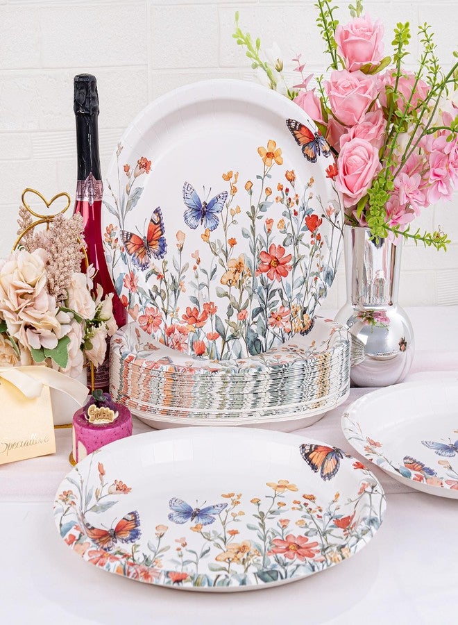 WDF 50Pack Spring oval Paper Plates butterfly - 10"x12"Heavy duty Disposable Floral Oval Paper Plates - Large Disposable Platters suitable for Spring/Birthday/Picnics - Image 5