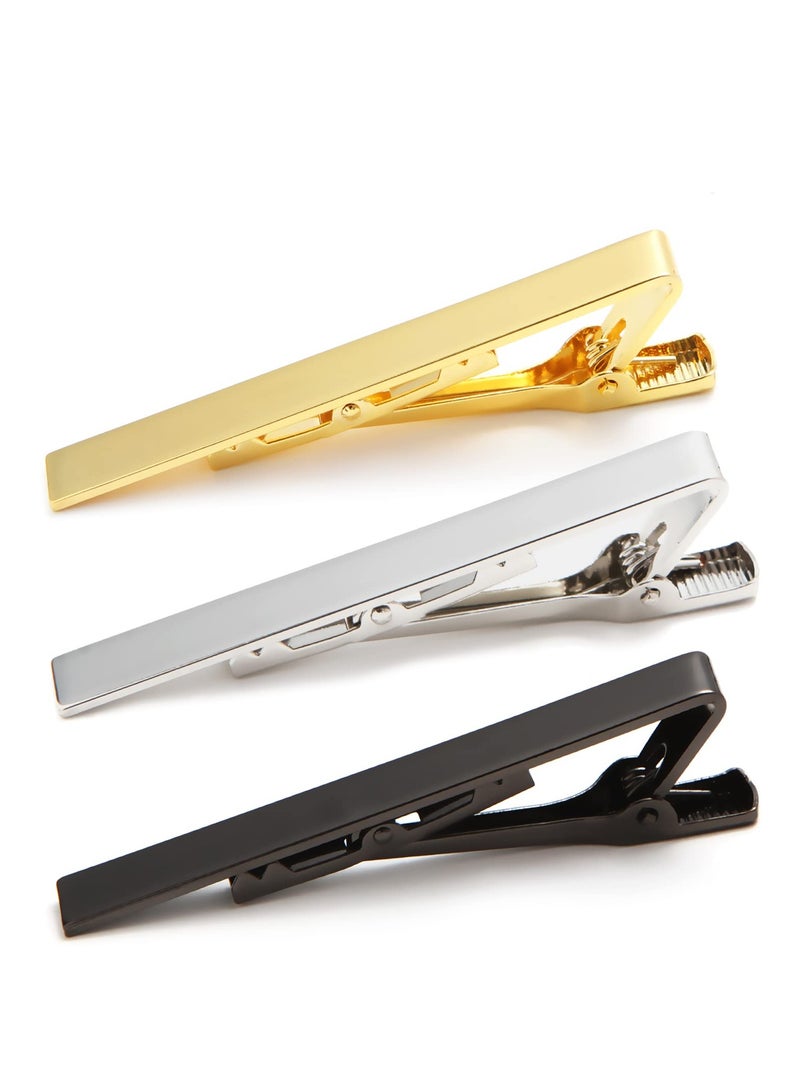 Men's Tie Clip Set - 3-Piece Simple Business Accessories in Gold, Silver, and Black; Perfect Gift for Fathers, Partners, and Friends for Daily Wear, Weddings, Parties, and Meetings. - Image 1