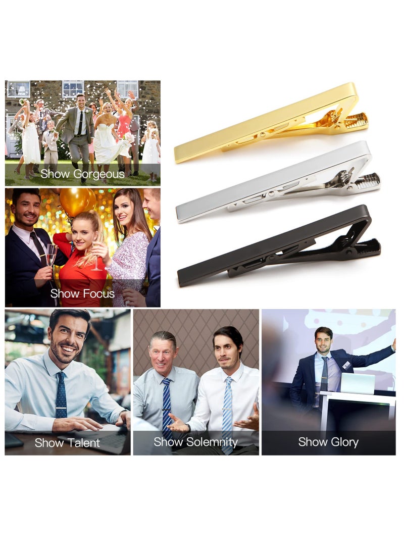 Men's Tie Clip Set - 3-Piece Simple Business Accessories in Gold, Silver, and Black; Perfect Gift for Fathers, Partners, and Friends for Daily Wear, Weddings, Parties, and Meetings. - Image 5