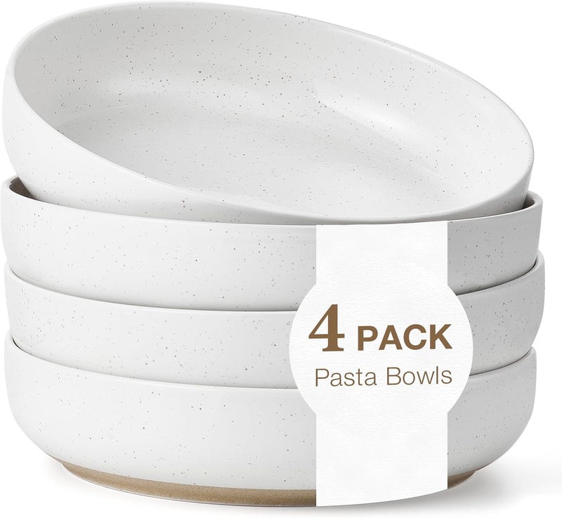 Gencywe 83 Pasta Bowls Set of 4 34 oz Ceramic Salad Bowls White Serving Plate Wide and Shallow Bowl for for Fruits Noodle Dinner Housewarming Wedding Christmas Dishwasher and Microwave Safe - Image 1