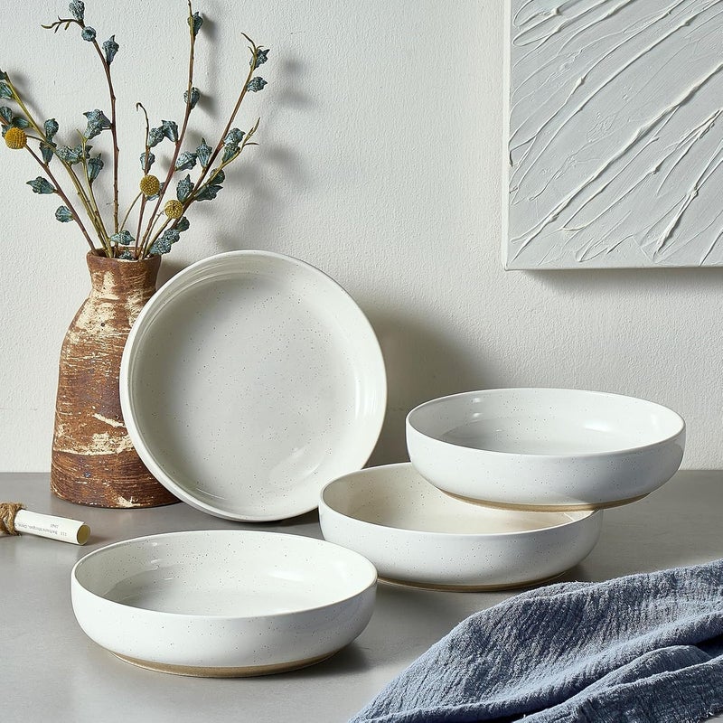 Gencywe 83 Pasta Bowls Set of 4 34 oz Ceramic Salad Bowls White Serving Plate Wide and Shallow Bowl for for Fruits Noodle Dinner Housewarming Wedding Christmas Dishwasher and Microwave Safe - Image 5