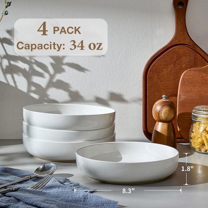 Gencywe 83 Pasta Bowls Set of 4 34 oz Ceramic Salad Bowls White Serving Plate Wide and Shallow Bowl for for Fruits Noodle Dinner Housewarming Wedding Christmas Dishwasher and Microwave Safe - Image 4