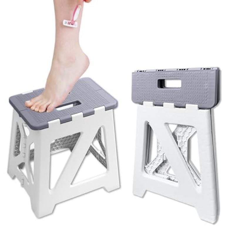 Shower Footrest Foldable Leg Shaving Pedestal - Waterproof Plastic Footstool with Corner-Friendly Design for Shower Shaving Step - Lightweight Sturdy Grey Bathroom Grooming Tool - Image 2