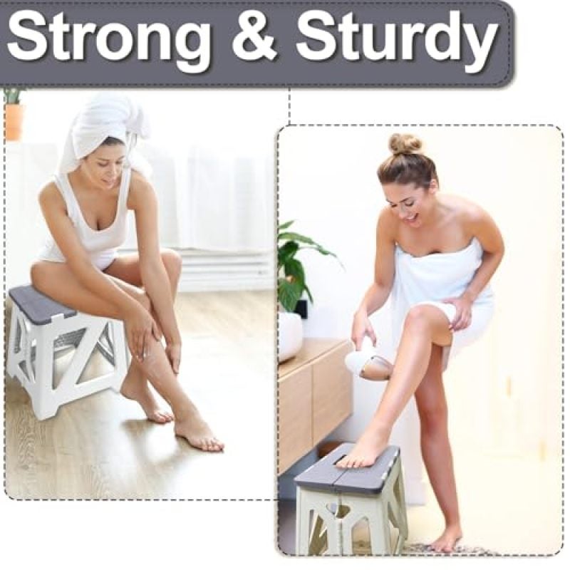 Shower Footrest Foldable Leg Shaving Pedestal - Waterproof Plastic Footstool with Corner-Friendly Design for Shower Shaving Step - Lightweight Sturdy Grey Bathroom Grooming Tool - Image 5