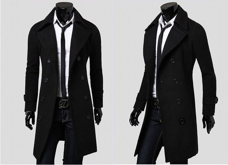 Autumn and Winter Long Double-breasted Windbreaker Men's Wool Coat Slim Fit Wool Coat Men