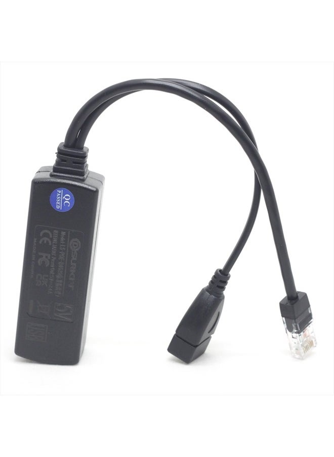 Active PoE Splitter 48V to 5V 2.4A USB Type A Female 802.3af Power Over Ethernet