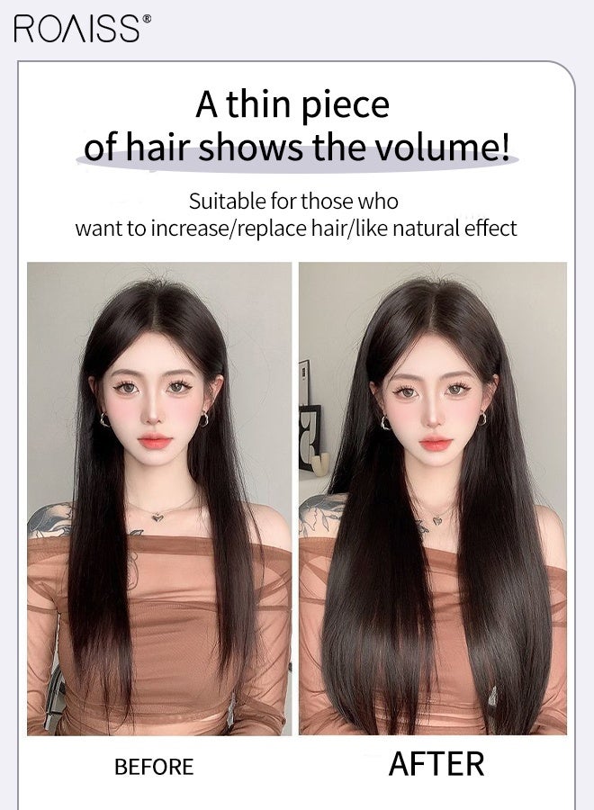 رويس 4 قطع من وصلات الشعر، غير مرئية وقابلة للتعديل، شعر صناعي مستقيم مقاوم للحرارة، رقيق للنساء والفتيات، بني أسود، 50 سم/60 سم - Image 4