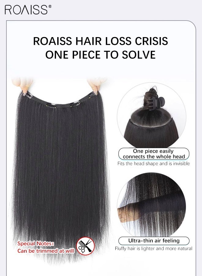 رويس 4 قطع من وصلات الشعر، غير مرئية وقابلة للتعديل، شعر صناعي مستقيم مقاوم للحرارة، رقيق للنساء والفتيات، بني أسود، 50 سم/60 سم - Image 5