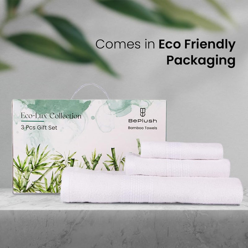 BePlush 3 Piece Towels Set Ultra Soft Highly Absorbent Anti Bacterial Bath Towel Hand Towel and Face Towel Perfect as a DiwaliHouse Warmingwedding gift 3 Gift Box White - Image 3