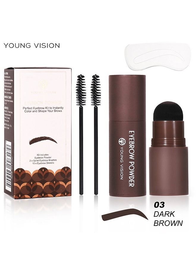YOUNG VISION Eyebrow Stamp Shaping Kit, One Step Eyebrow Powder Stamp with 10 Reusable Eyebrow Stencils 2 Eyebrow Pen Brushes, Long Lasting Waterproof Eyebrow Makeup (Dark Brown)  - Image 2