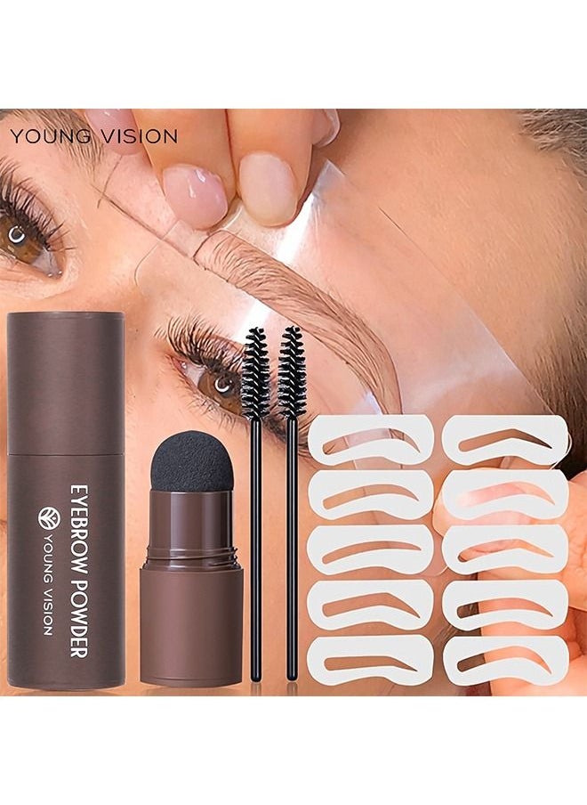 YOUNG VISION Eyebrow Stamp Shaping Kit, One Step Eyebrow Powder Stamp with 10 Reusable Eyebrow Stencils 2 Eyebrow Pen Brushes, Long Lasting Waterproof Eyebrow Makeup (Dark Brown)  - Image 3