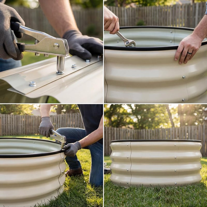 COMHOMA 3 Pack Round Raised Garden Bed 2x2x1ft,Galvanized Metal Planter Box Kit for Outdoor Gardening,Vegetable Flower Herb Growing Beds with Gloves Tools,White - Image 5
