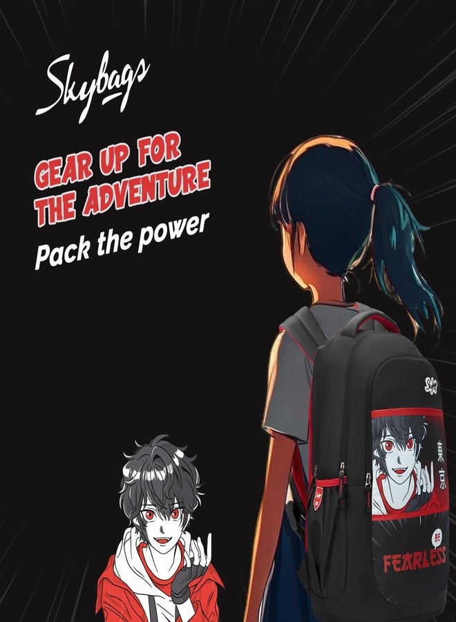 سكاي باجز حقيبة ظهر مدرسية Skybags Kyro RC 03 Rebel باللونين الأحمر والأسود بثلاثة أقسام - Image 2
