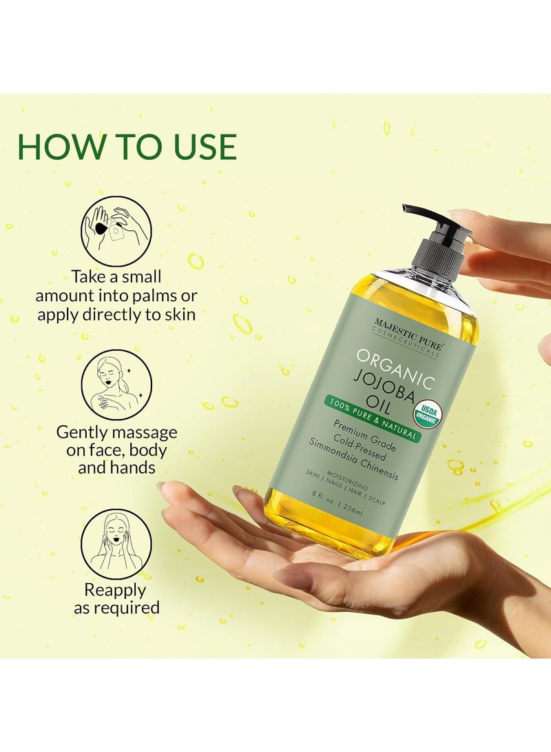 ماجستيك بيور زيت الجوجوبا العضوي  USDA | زيت الجوجوبا النقي بنسبة 100% عضوي للبشرة والشعر وفروة الرأس والأظافر والوجه | مضغوط بارد وخالي من الهكسان | زيت الشعر والجسم | 8 Fl Oz - Image 4