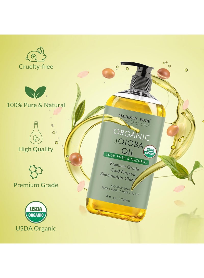 ماجستيك بيور زيت الجوجوبا العضوي  USDA | زيت الجوجوبا النقي بنسبة 100% عضوي للبشرة والشعر وفروة الرأس والأظافر والوجه | مضغوط بارد وخالي من الهكسان | زيت الشعر والجسم | 8 Fl Oz - Image 5