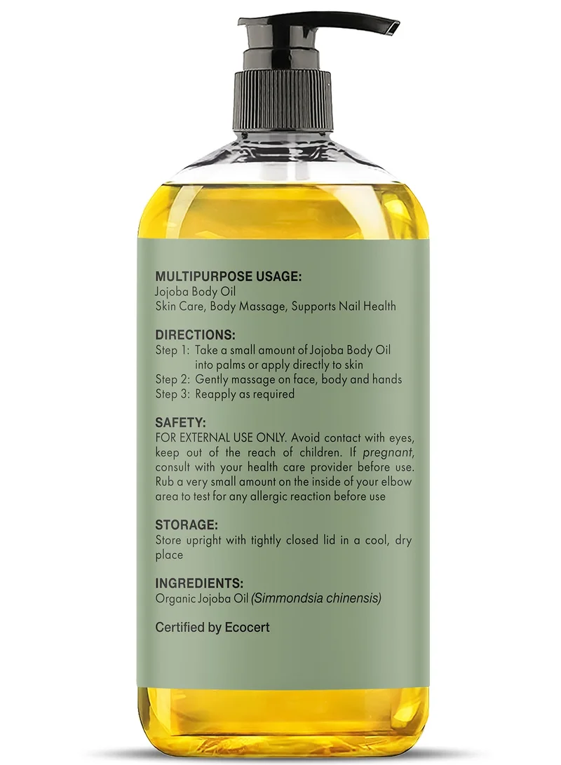 Majestic Pure  Organic Jojoba Oil - Large 236 ML | 100% Pure and Natural, Cold-Pressed | Moisturizing for Skin Care, Massage, Hair Care, and to Dilute Essential Oils | Cold Pressed & Hexane Free Hair Growth Oil for Eyelashes, Eyebrows, Skin, Body, Face, Nails & Scalp  | Best Price UAE