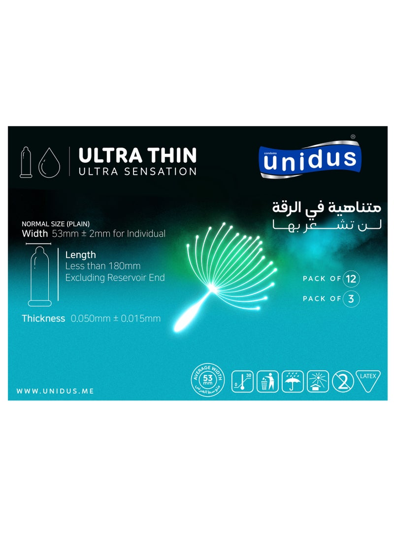 Unidus Condom - ULTRA THIN - Ultra Sensation - Lubricated Condoms for Men - Pack of 12 - Image 4