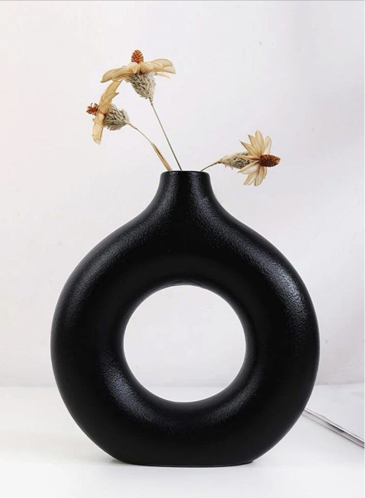 Kutis 2-Piece Solid Color Ceramic Decorative Flower Vase Black 21.5x23.3 And 14.3x13.3 cm  - Image 4