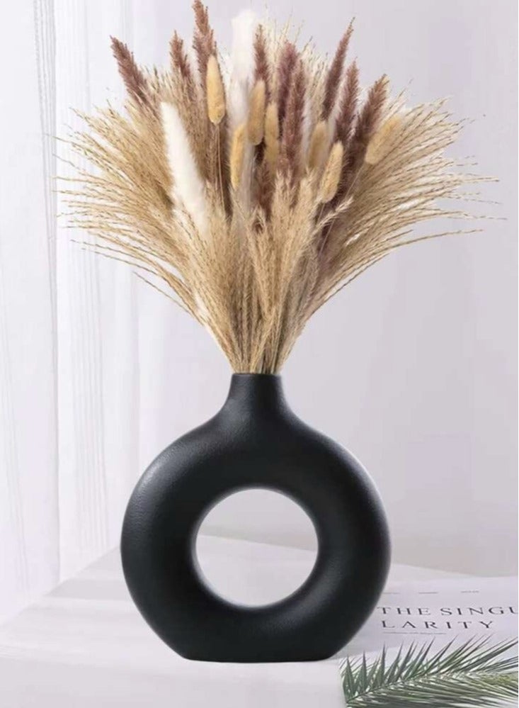 Kutis 2-Piece Solid Color Ceramic Decorative Flower Vase Black 21.5x23.3 And 14.3x13.3 cm  - Image 3