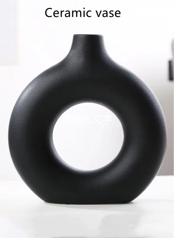Kutis 2-Piece Solid Color Ceramic Decorative Flower Vase Black 21.5x23.3 And 14.3x13.3 cm  - Image 5