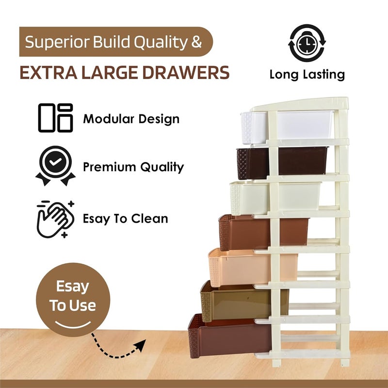 Kuber Industries Kuber Industries 7Layer Plastic Modular Storage Drawer for Home Kitchen Office Large Chest of Drawers Racks for Storage Multipurpose Dress Toys Organizer for Kids Room Multi Brown  - Image 4