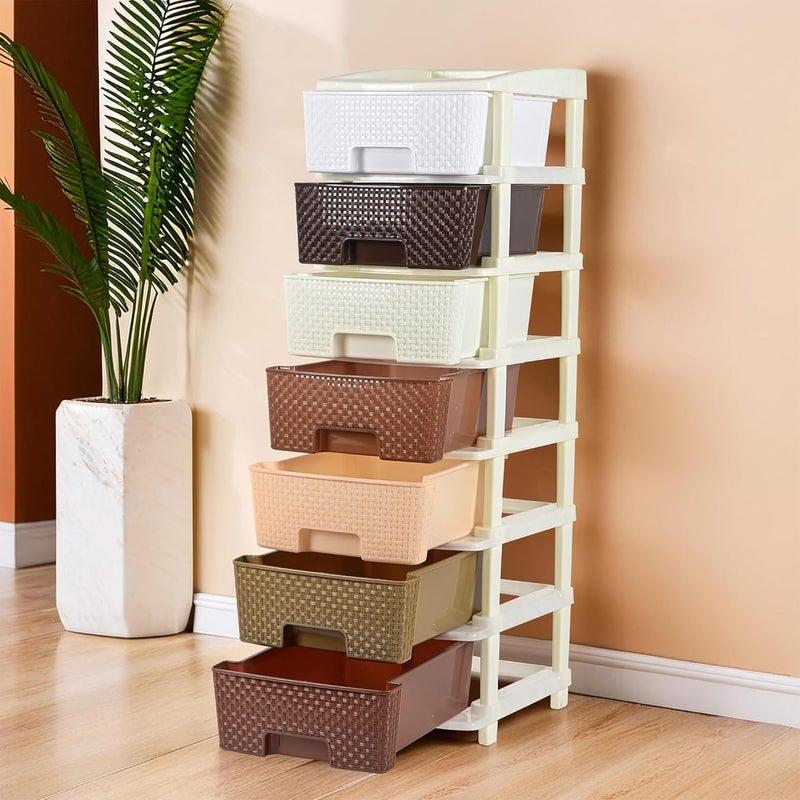 Kuber Industries Kuber Industries 7Layer Plastic Modular Storage Drawer for Home Kitchen Office Large Chest of Drawers Racks for Storage Multipurpose Dress Toys Organizer for Kids Room Multi Brown  - Image 1