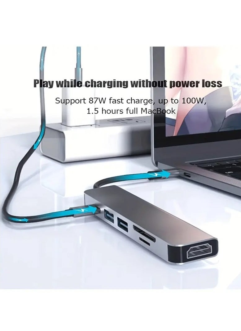 LIMOS - USB C Hub Multiport Adapter 6-in-1 – Portable Space Aluminum Type-C Dongle with 4K HDMI, 87W PD Charging, 3 USB 3.0 Ports, SD/TF Card Reader – Compatible with MacBook Pro/Air, iPad Pro, Dell, HP, XPS, and More USB-C Devices - Image 1