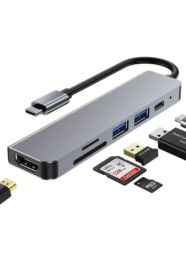 LIMOS - USB C Hub Multiport Adapter 6-in-1 – Portable Space Aluminum Type-C Dongle with 4K HDMI, 87W PD Charging, 3 USB 3.0 Ports, SD/TF Card Reader – Compatible with MacBook Pro/Air, iPad Pro, Dell, HP, XPS, and More USB-C Devices - Image 1