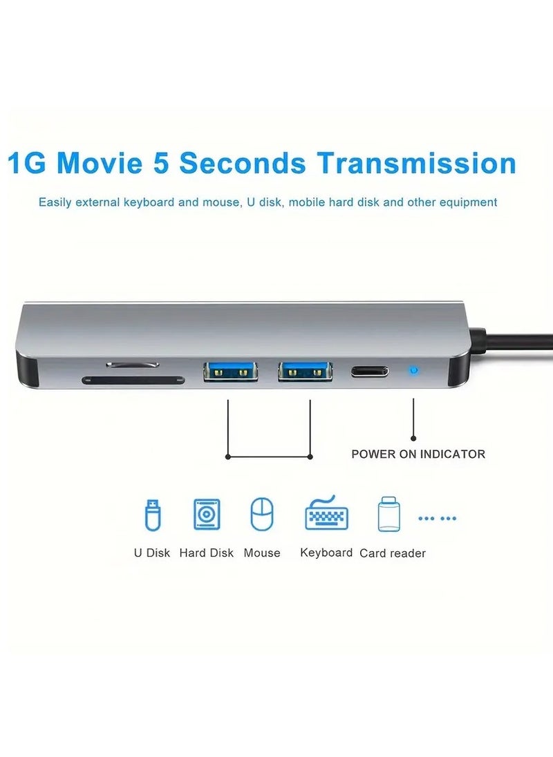 LIMOS - USB C Hub Multiport Adapter 6-in-1 – Portable Space Aluminum Type-C Dongle with 4K HDMI, 87W PD Charging, 3 USB 3.0 Ports, SD/TF Card Reader – Compatible with MacBook Pro/Air, iPad Pro, Dell, HP, XPS, and More USB-C Devices - Image 1