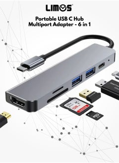 USB C Hub Multiport Adapter 6-in-1 – Portable Space Aluminum Type-C Dongle with 4K HDMI, 87W PD Charging, 3 USB 3.0 Ports, SD/TF Card Reader – Compatible with MacBook Pro/Air, iPad Pro, Dell, HP, XPS, and More USB-C Devices
