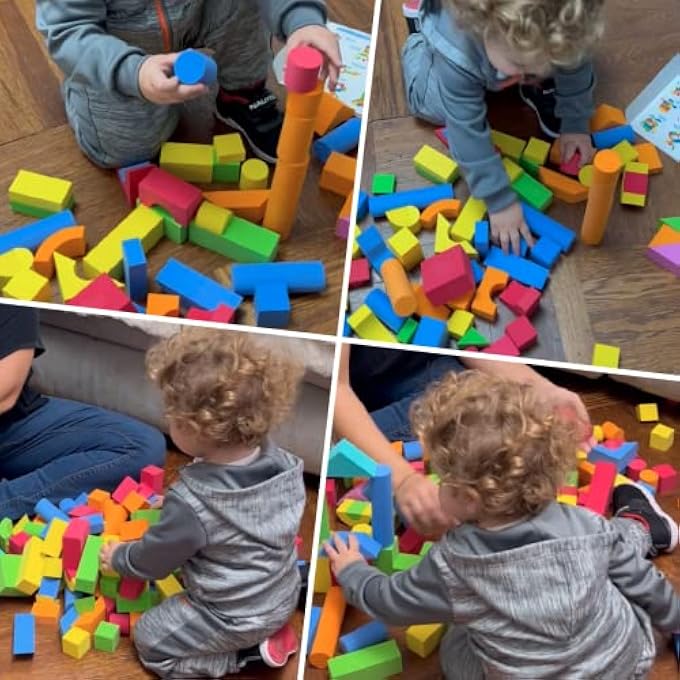 FOAM BUILDING BLOCKS FOR TODDLERS 1-3, 81 PIECES SOFT STACKING BLOCKS TOY SET, BABY BATH FOAM TOYS, SENSORY AND MONTOSORRI TOYS FOR BOYS & GIRLS 18+ MONTHS - Image 3