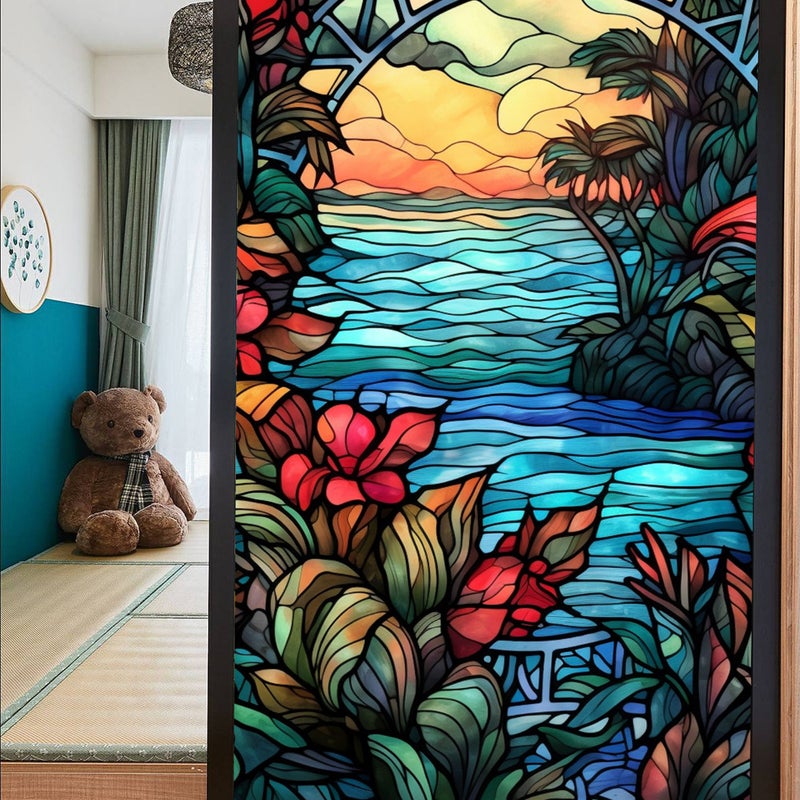 Bl112-170 Flower Sea Electrostatic Glass Sticker Pvc Glue-Free Window Film Home Decoration Window Grille Glass Sticker - Image 1