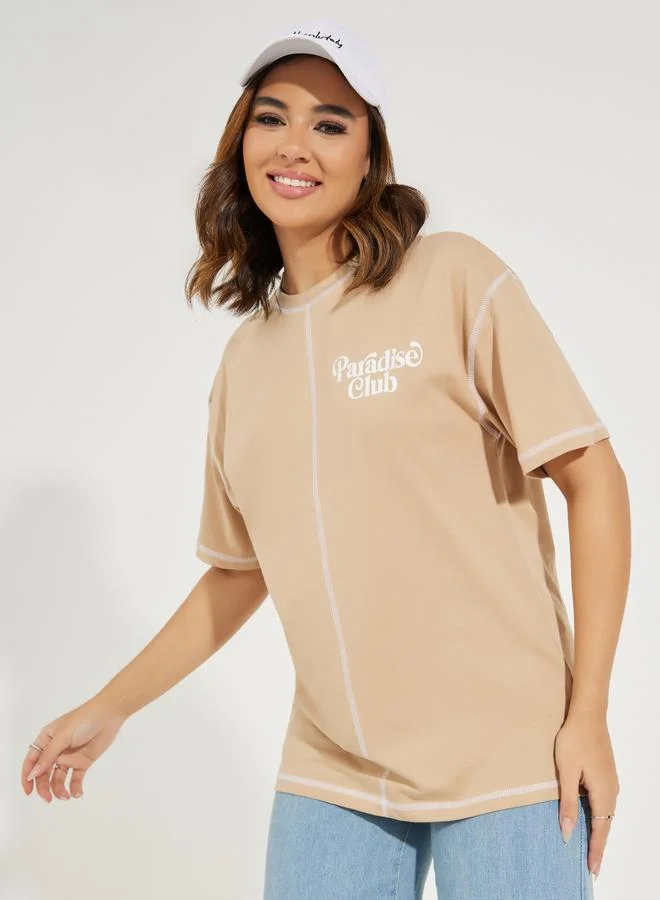 Styli Oversized Contrast Stitch Slogan T-Shirt
